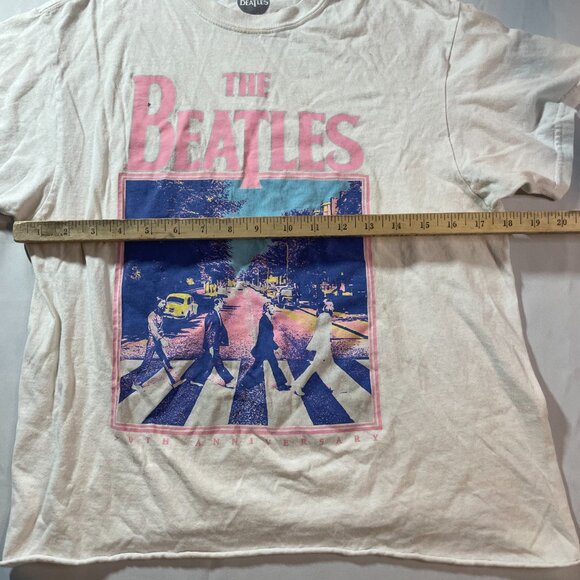 The Beatles Abbey Road T-Shirt Mens Beige Graphic Print Short Sleeve Crew Neck - Picture 3 of 4